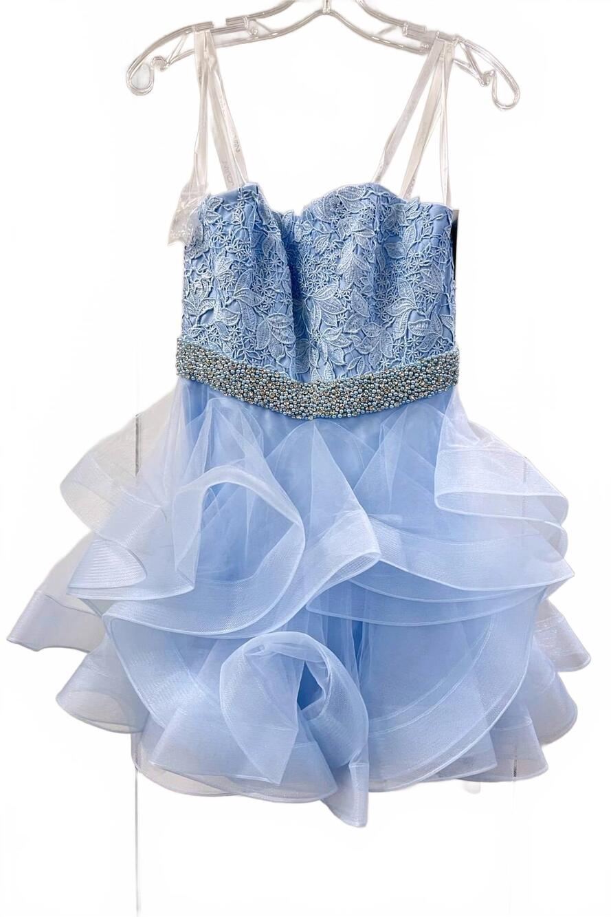 NEW JOVANI girls embellished belt strapless dress in light blue